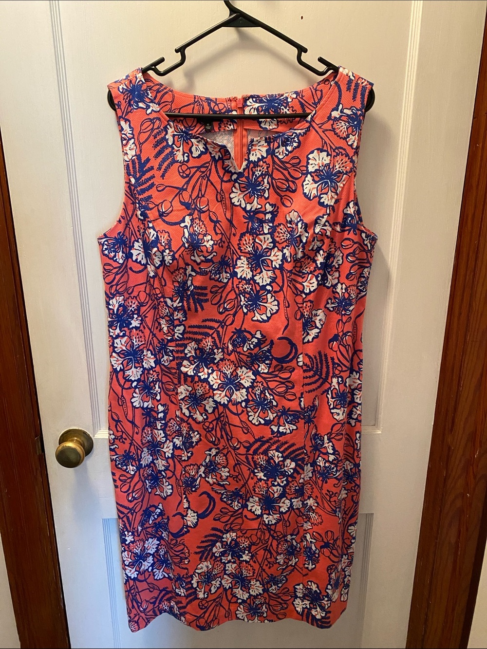Talbots Coral Floral Sheath Dress with Navy and White Accents
